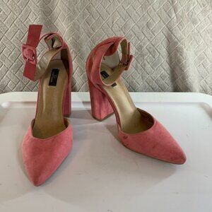 Daily Shoes Womens 9 High Heels Pink Point Toe Chunky Ankle Strap Barbiecore